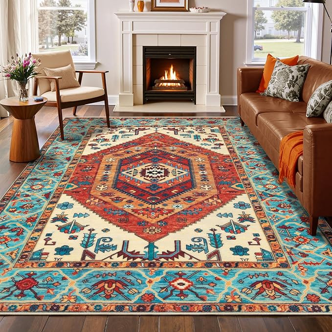 SERISSA Washable Rugs 6x9 Boho Area Rugs, Large Non-Slip Living Room Rug by SERISSAHomeDecorCollection