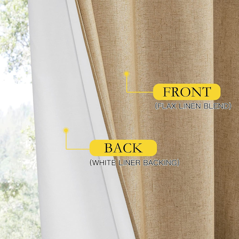 NICETOWN 100% Absolutely Blackout Linen Curtains with Thermal Insulated White...