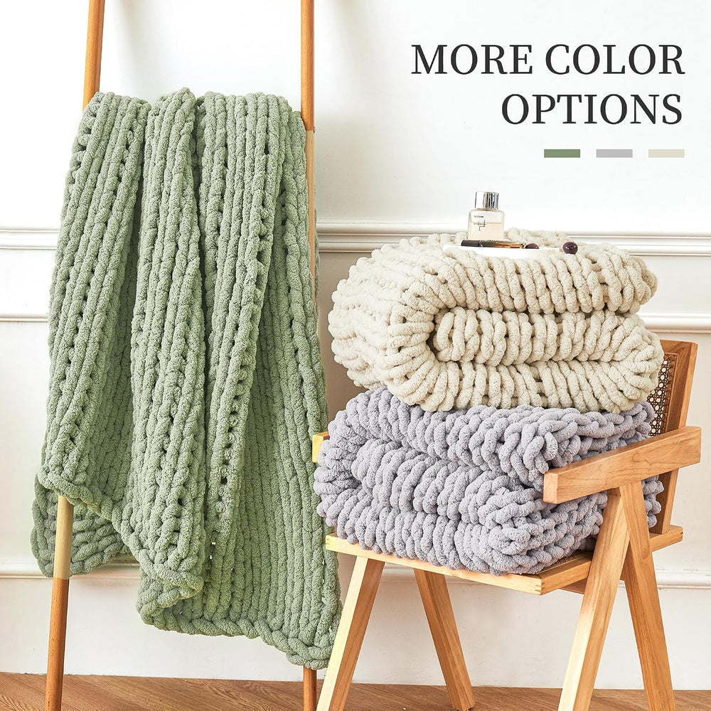 Chunky Knit Blanket Throw for Couch, 51"x63" Chunky Yarn Knitted Bl...
