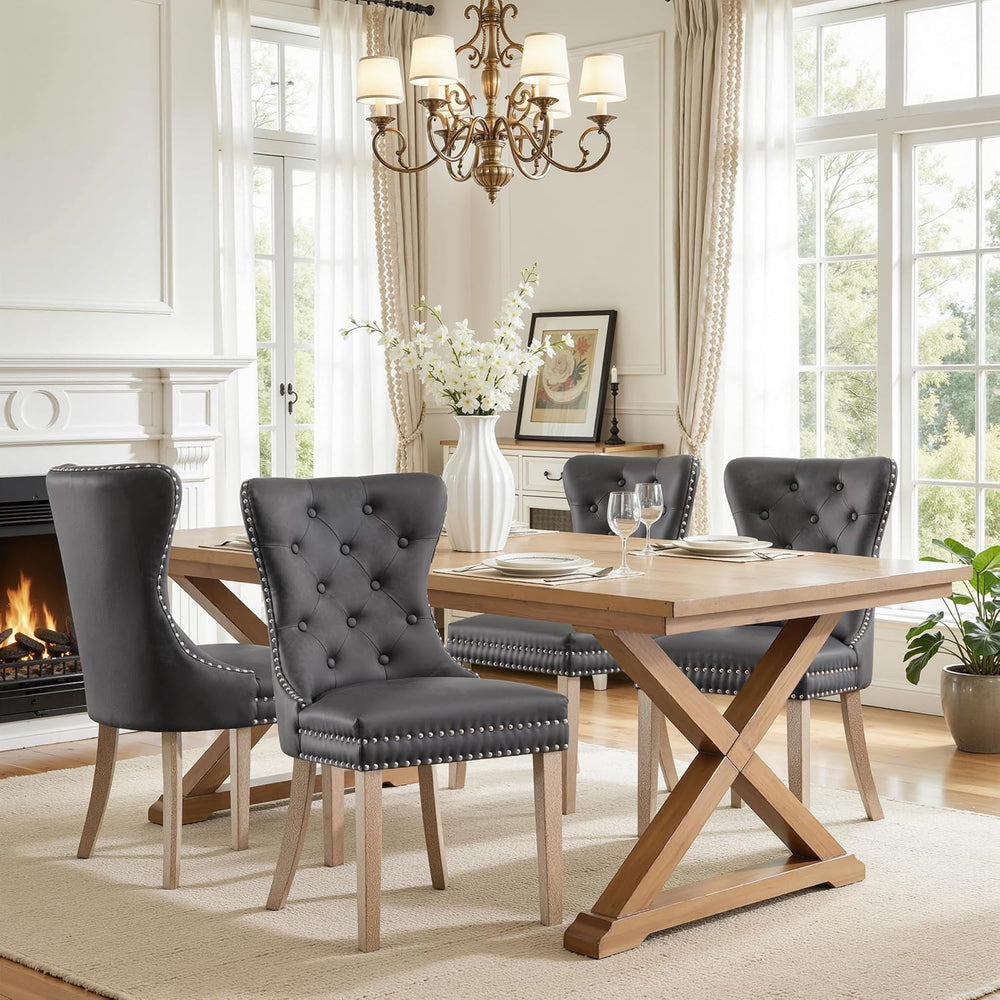 SyMax Faux Leather Dining Chairs Set of 2, Tufted Wingback Upholstered Dining...