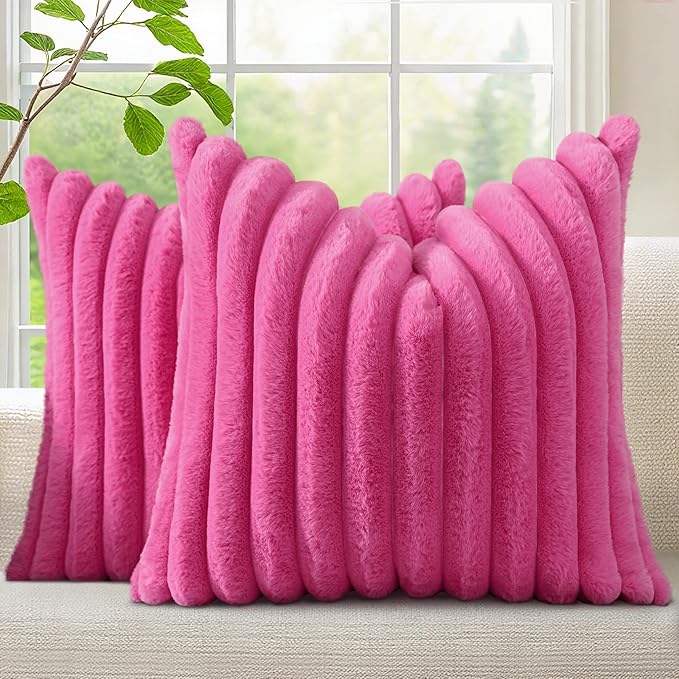 decorUhome Summer Cozy Faux Fur Throw Pillow Covers 20x20 Set of 2 Decorative by decorUhome