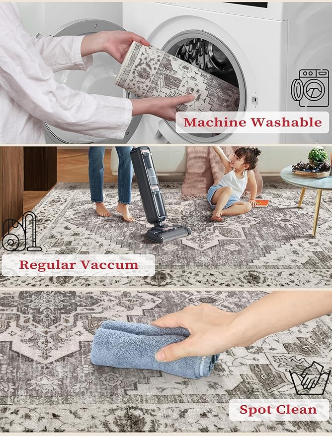 SERISSA Boho Washable Runner Rug, 2x6 Rug Non-Slip Vintage Earth Tone Hallway - Image 3