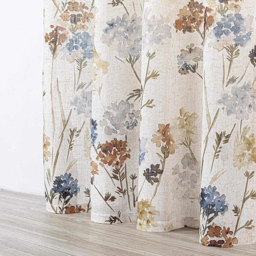 MYSKY HOME Floral Linen Curtains 84 inch Length 2 Panels Set Summer Flower Pa...