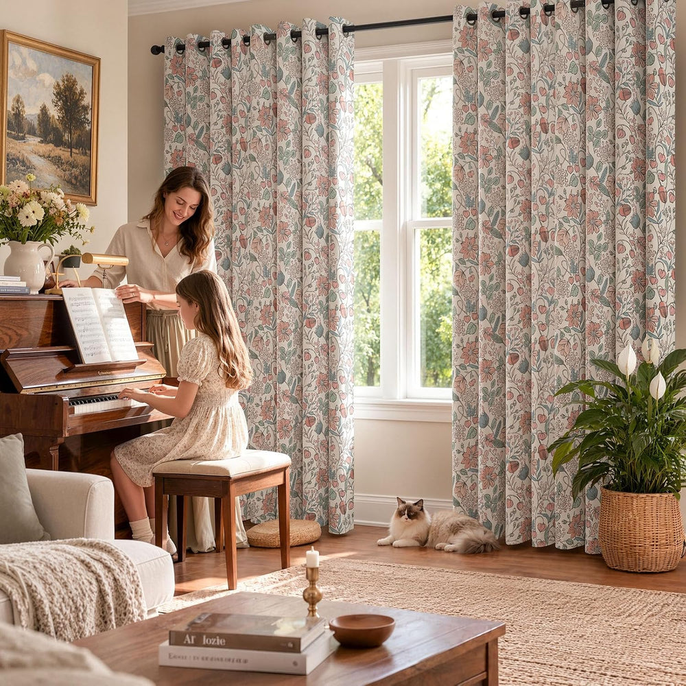JINCHAN Pink Blackout Curtains Floral Drapes Farmhouse 84 Inch 2 Panels