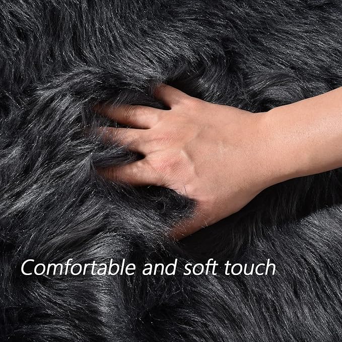 Latepis Rugs for Living Room 5x7 Dark Grey Washable Faux Fur Throw Rugs for - Image 4