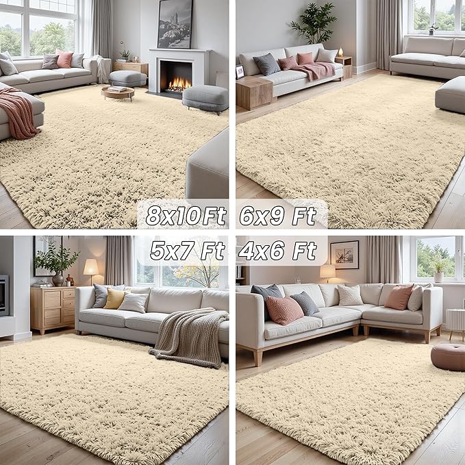 6x9 Area Rugs for Living Room Rug: Soft Fluffy Shag Beige Rugs for Bedroom - Image 7