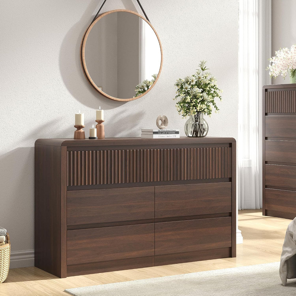 Fluted 7 Drawer Dresser for Bedroom, 50” Wide Dresser & Chest of Drawers ...