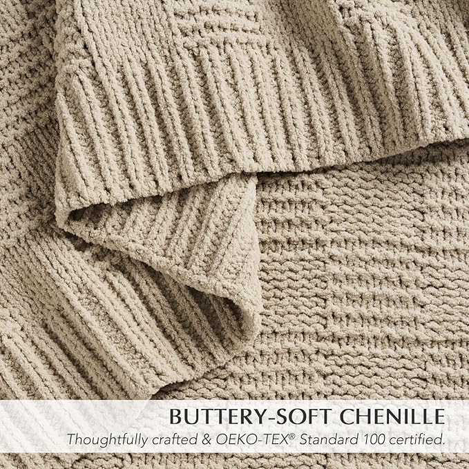 EVERGRACEHOME Modern Checkered Chenille Throw Blanket, Soft Cozy Plaid Knitted - Image 3