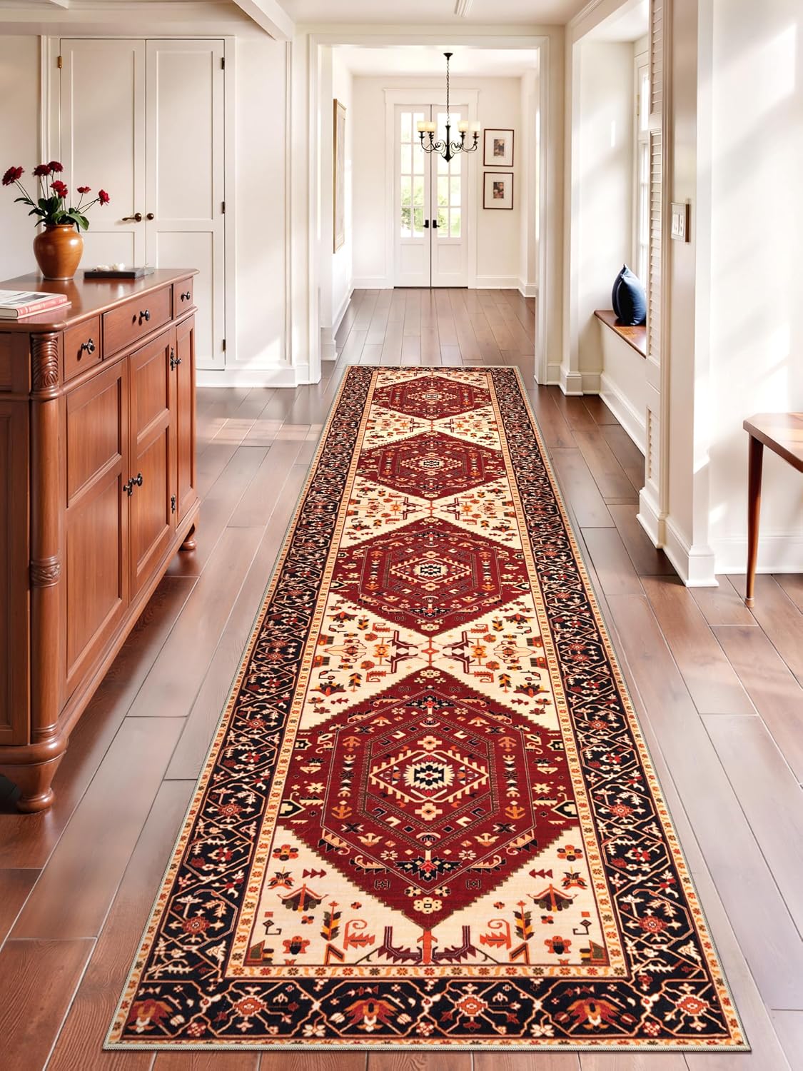 SERISSA Runner Rug for Hallways, Extra Long Boho Rug Ultra Soft Vintage Red
