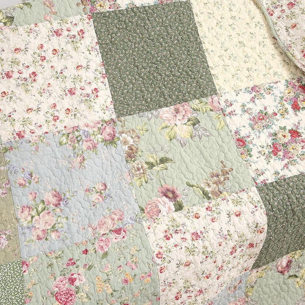 vctops 100% Cotton Quilted Throw Blanket 50x60 Inch Floral Patchwork Reversib...