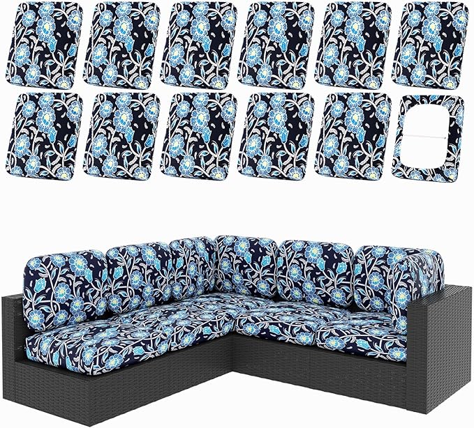 hyha 12Pcs Patio Cushion Covers, Stretch Outdoor Couch Cushion Covers, Washable by hyha