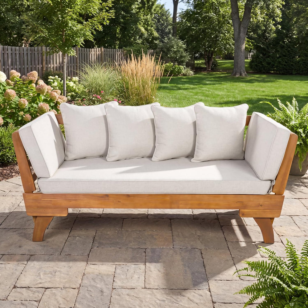 Merax Outdoor Patio Daybed Sofa,3-Seat Sofa with Foldable Arm 4 Back Pillows,...