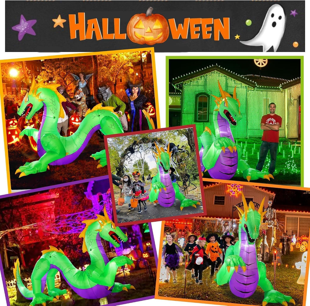 11FT Length Giant Green Halloween Inflatable Dragon, Blow Up Dragon Outdoor H...