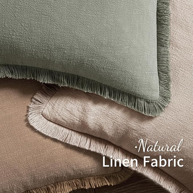 MIULEE Decorative Throw Pillow Covers Neutral Linen Fringe Throw Pillows Set of - Image 5