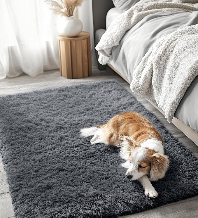 OLANLY 4x5 Machine Washable Accent Rug, Soft Fluffy Shaggy Area Rug - Image 3