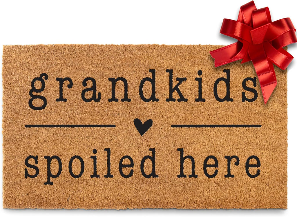 Grandkids Spoiled Here Door Mat 30x17 Inch, Coir Welcome Mat Front Doormat | Natural Coco Fibers, Dirt Scraper, Pvc Backing, Covered Porch Farmhouse Decor, Warm Welcome Everyday Use, Grandparents Gift