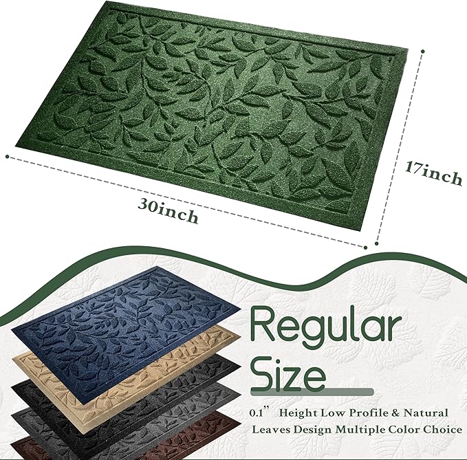 Boho Green Floral Leaves Outdoor Indoor Entrance Doormats, Absorbent Durable - Image 2