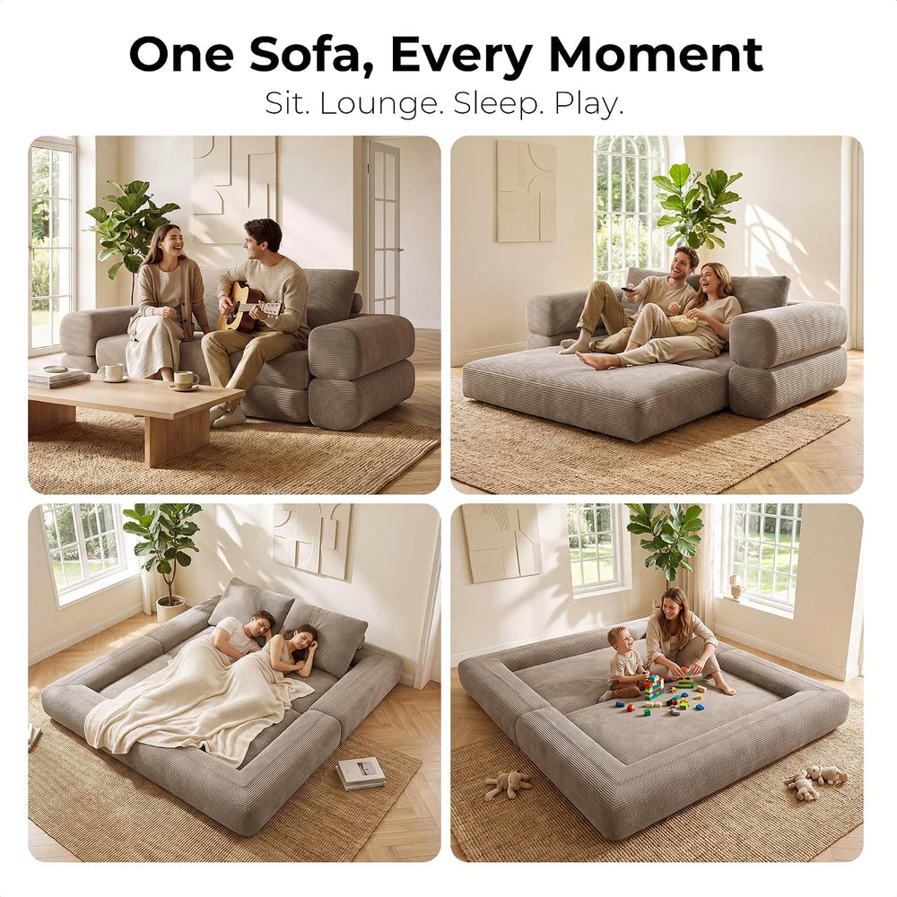 LIKIMIO FlipNest 3-in-1 Convertible Sleeper Sofa, Light Brown
