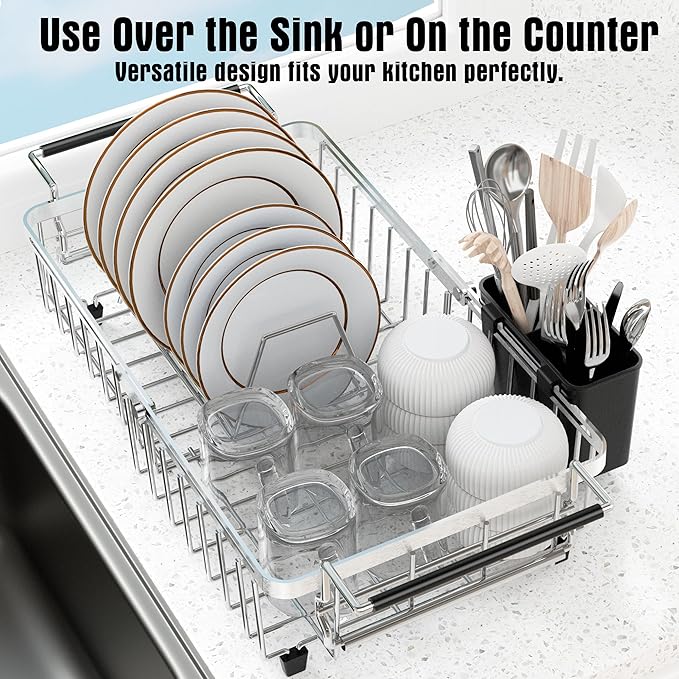 Expandable Dish Drying Rack in Sink, Stainless Steel Over The Sink Dish Drainer - Image 5