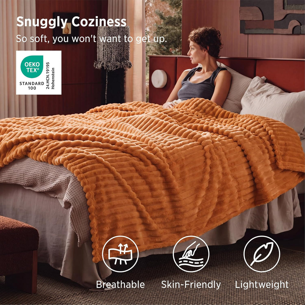 Bedsure Soft Queen Size Blanket for Bed Burnt Orange 90"x90"