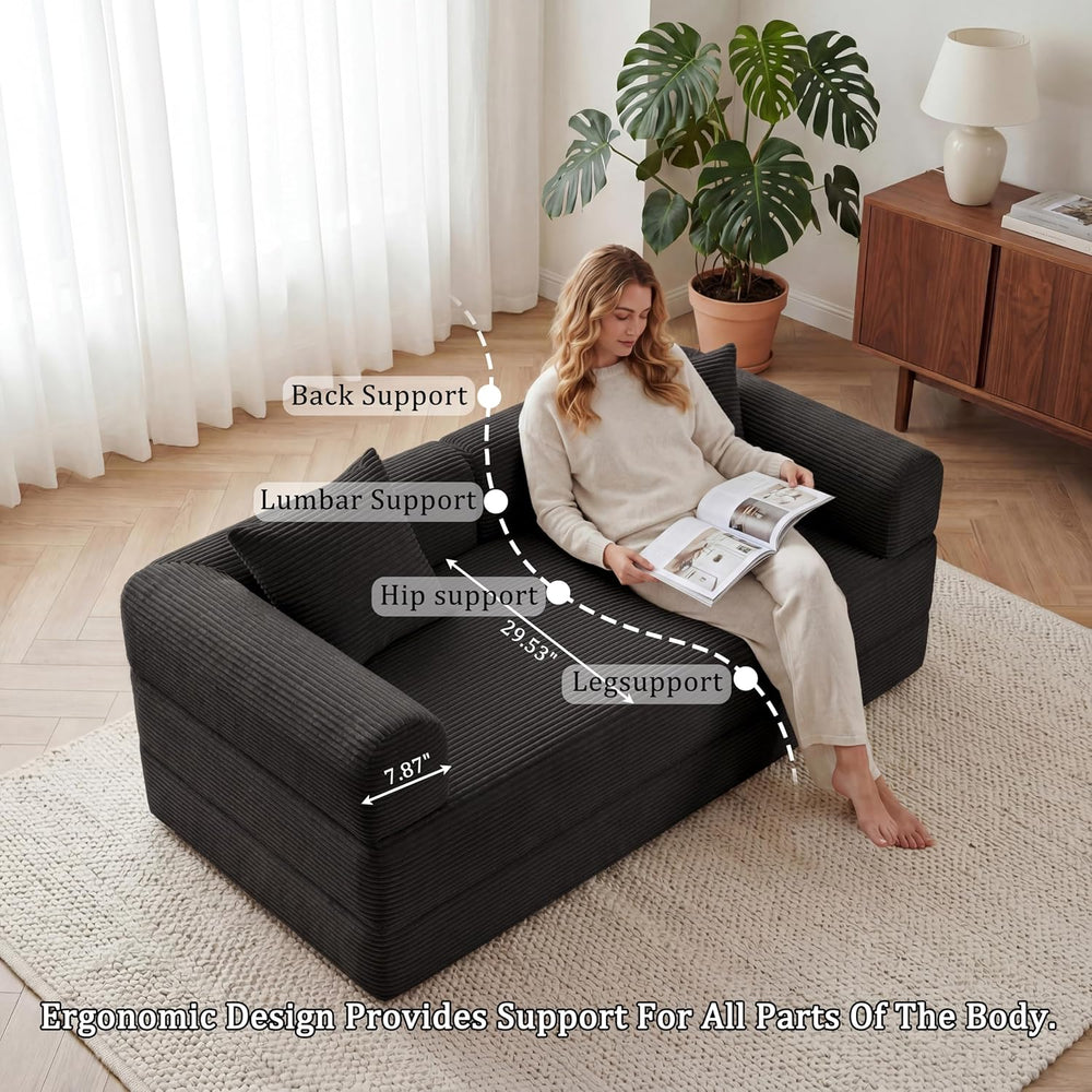 Futon Sofa Bed Modular Loveseat Sleeper Folding Pull Out Couch with Pillows, ...