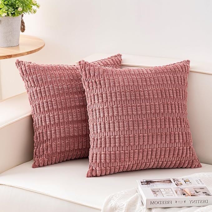Pack of 2 Corduroy Decorative Throw Pillow Covers 18x18 Inch Soft Striped by Unknown