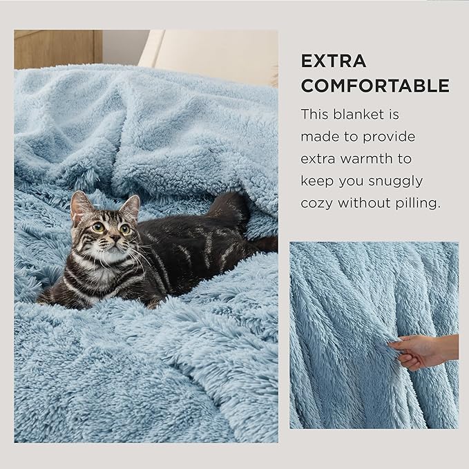 Bedsure GentleSoft Fluffy Light Blue Blankets Queen Size - Image 3