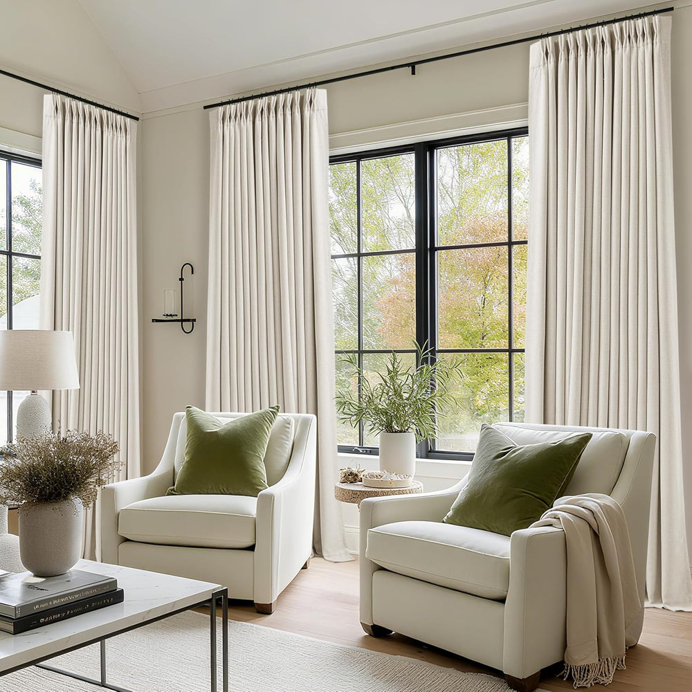 105 Inch Blackout Linen Curtains Pinch Pleat Bedroom Living Room Natural