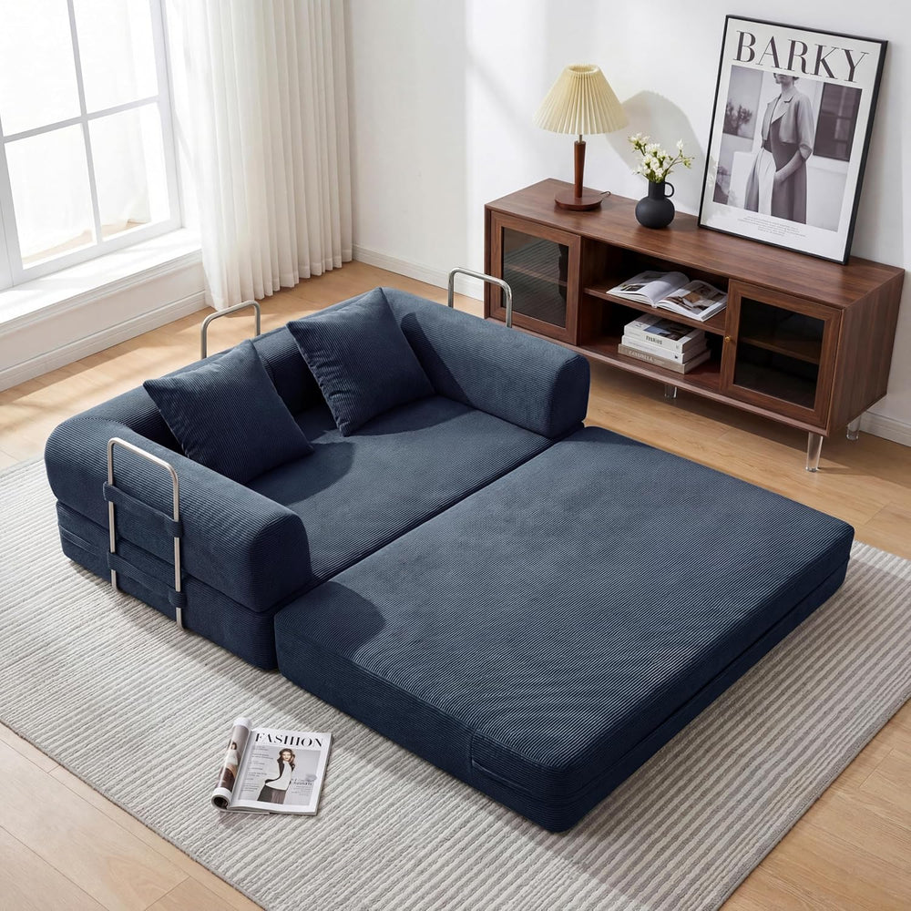 59'' Convertible Compressed Corduroy Folding Sofa Bed, Modern Boneles...