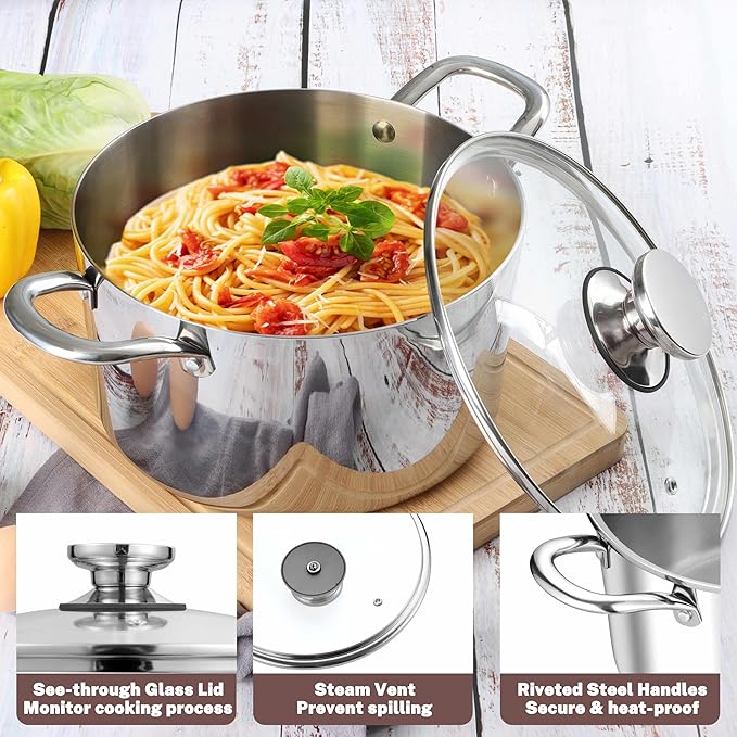 Herogo 4.5 Quart Stock Pot, Tri-Ply Cooking Pot - Image 4