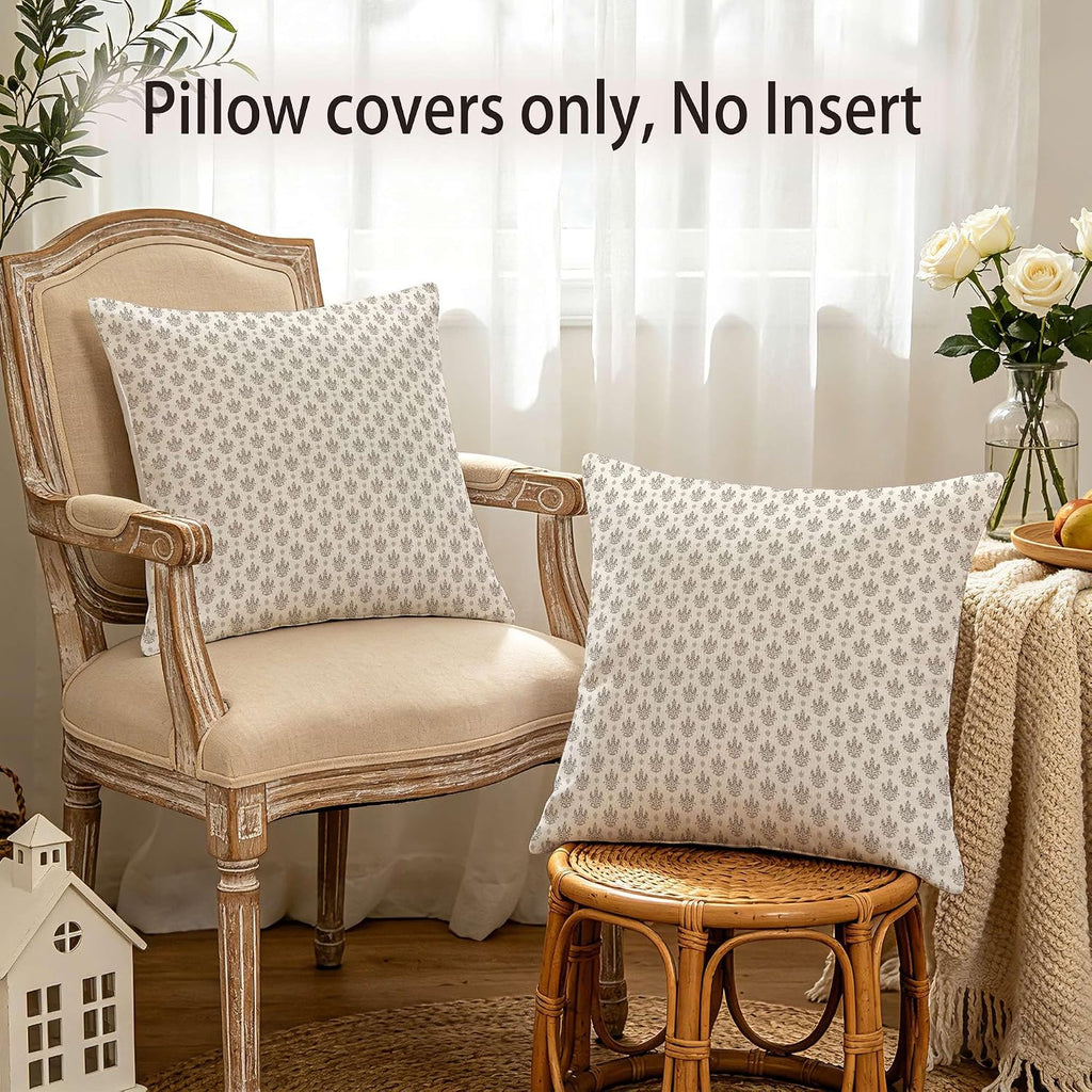 Hexagram Floral Pillow Covers 18x18, Vintage Taupe Throw Pillow Covers | Light Taupe, Set of 2, Farmhouse Neutral Decorative for Couch Pillows, Home Decor, Living Room, Bedroom, No Insert
