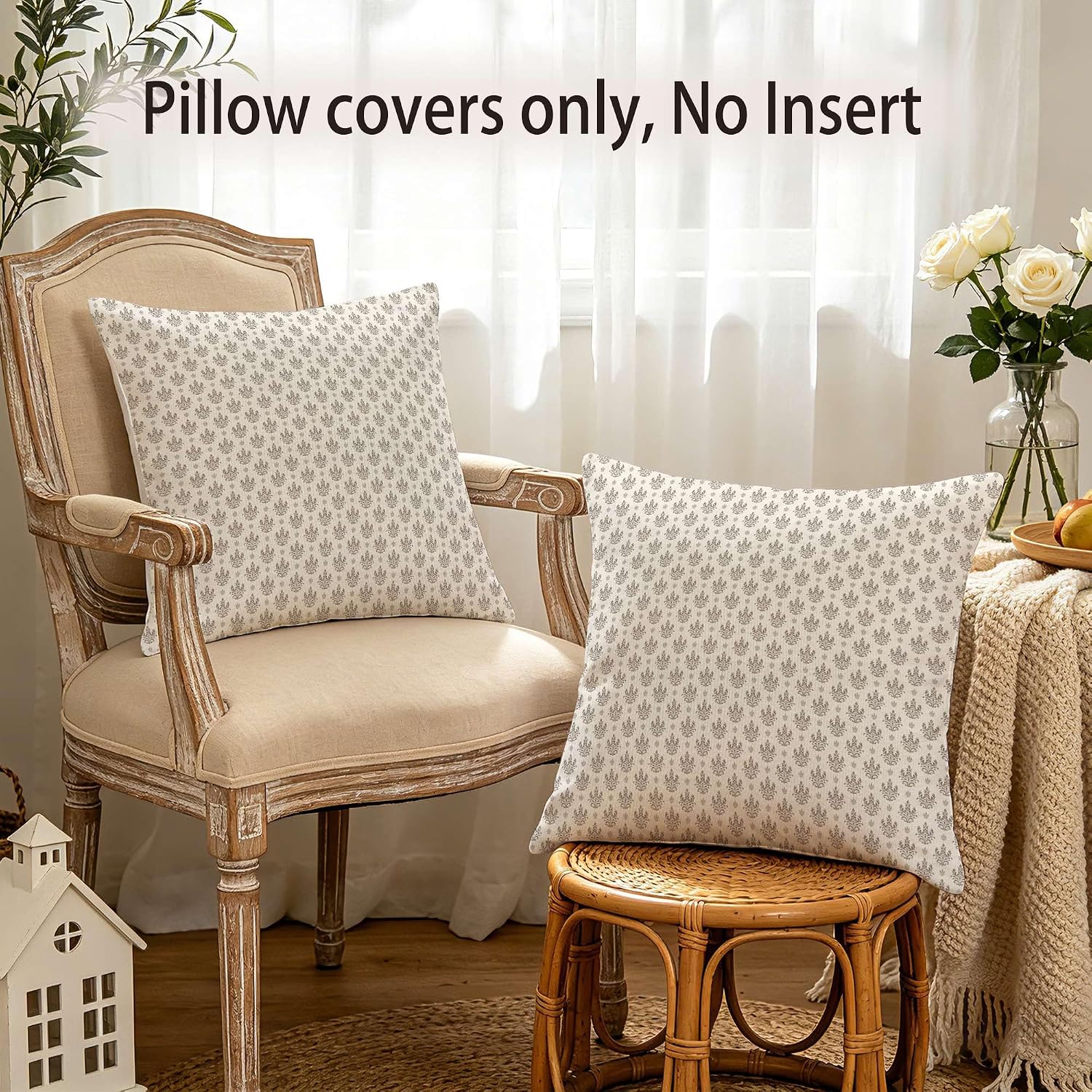 Hexagram Floral Pillow Covers 18x18, Vintage Taupe Throw Pillow Covers | Light Taupe, Set of 2, Farmhouse Neutral Decorative for Couch Pillows, Home Decor, Living Room, Bedroom, No Insert