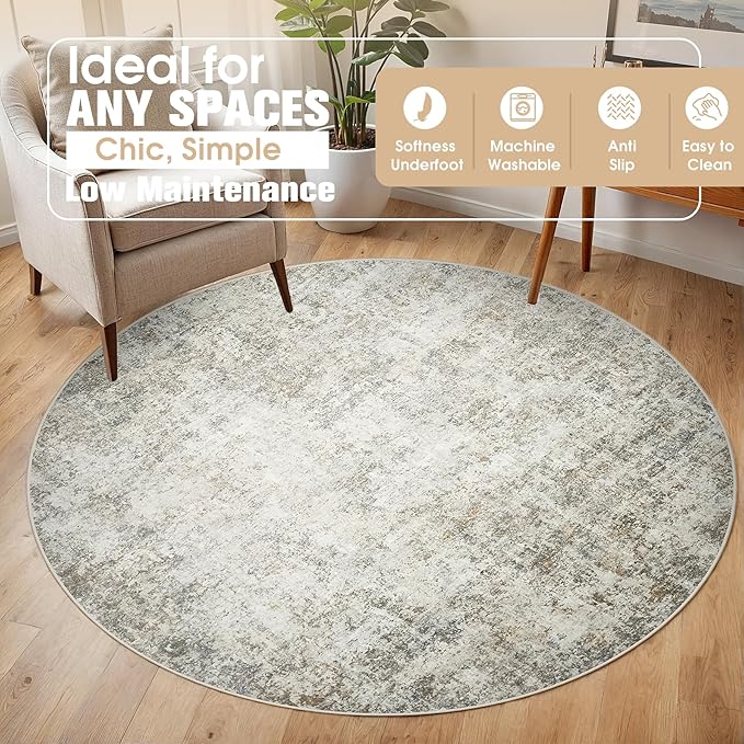 Round Rug 5ft Circle Rug Washable: Carpet Small Circular Area Rug - Image 3
