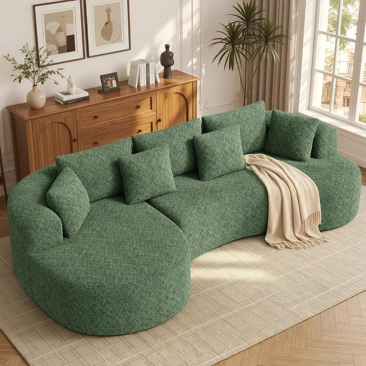 126" Oversized Curved Sectional Sofa for Living Room, Boneless Modern Couch with Chaise, Cloud Couch with 7 Pillows, No Assembly, Green 1PCS