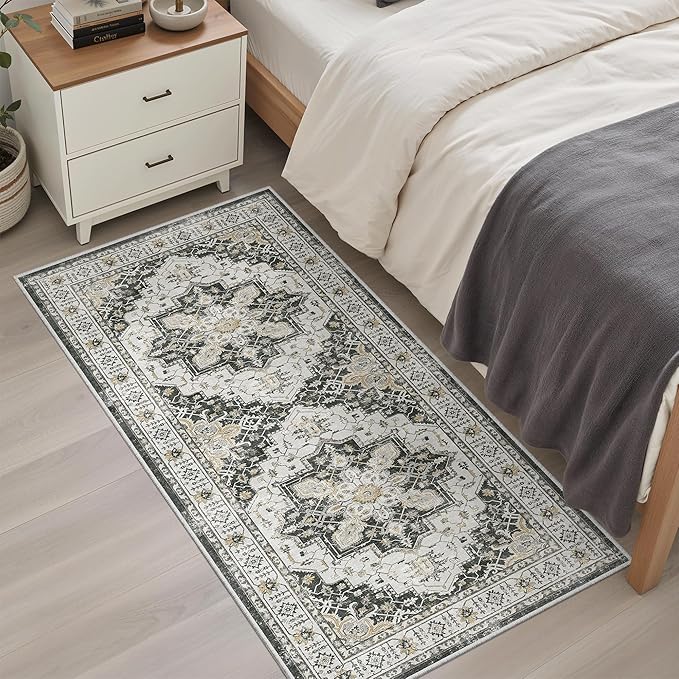 Madane Washable Area Rug 2x4, Small Entryway Rug Non-Slip Vintage Door Mat - Image 3