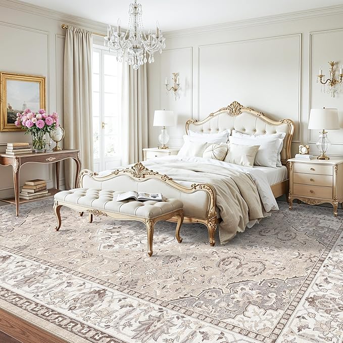 12x15 Living Room Area Rug: Oriental Large Neutral Bedroom Carpet Soft