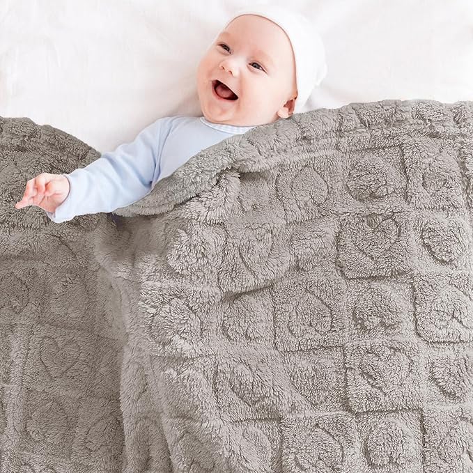 Yurhap Fleece Baby Blanket Heart Checkered, Ultra Soft Cozy Baby Blankets - Image 3