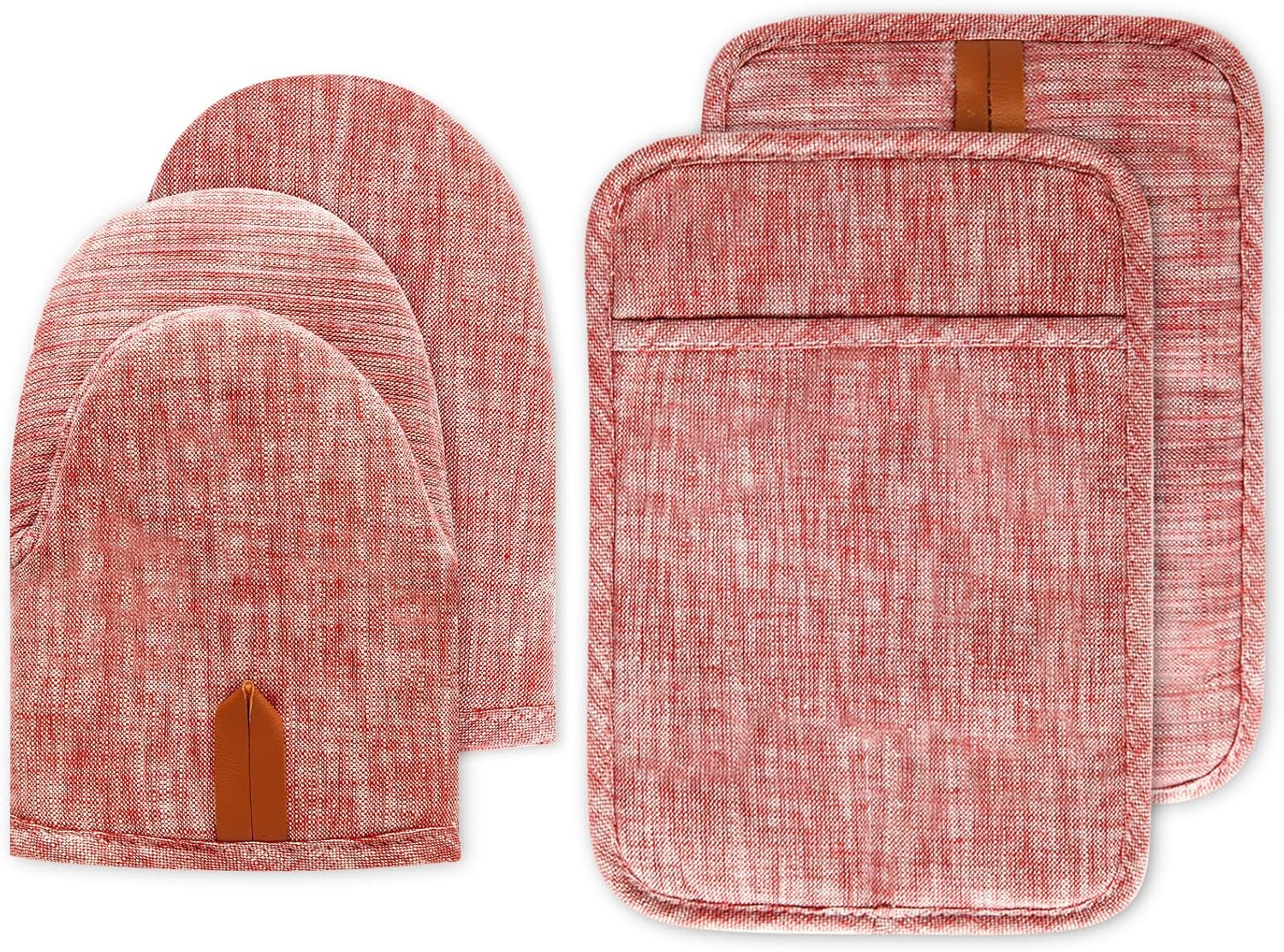 4Pcs Heat Resistant Oven Mitts & Potholders (Up to 500°F), Flexible Kitchen Accessories for BBQ, Baking, Microwave, Stovetop Use and More (Pink)