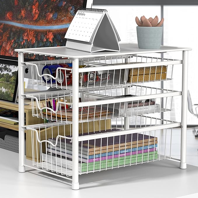 Simple Houseware Stackable 3 Tier Sliding Basket Organizer Drawer
