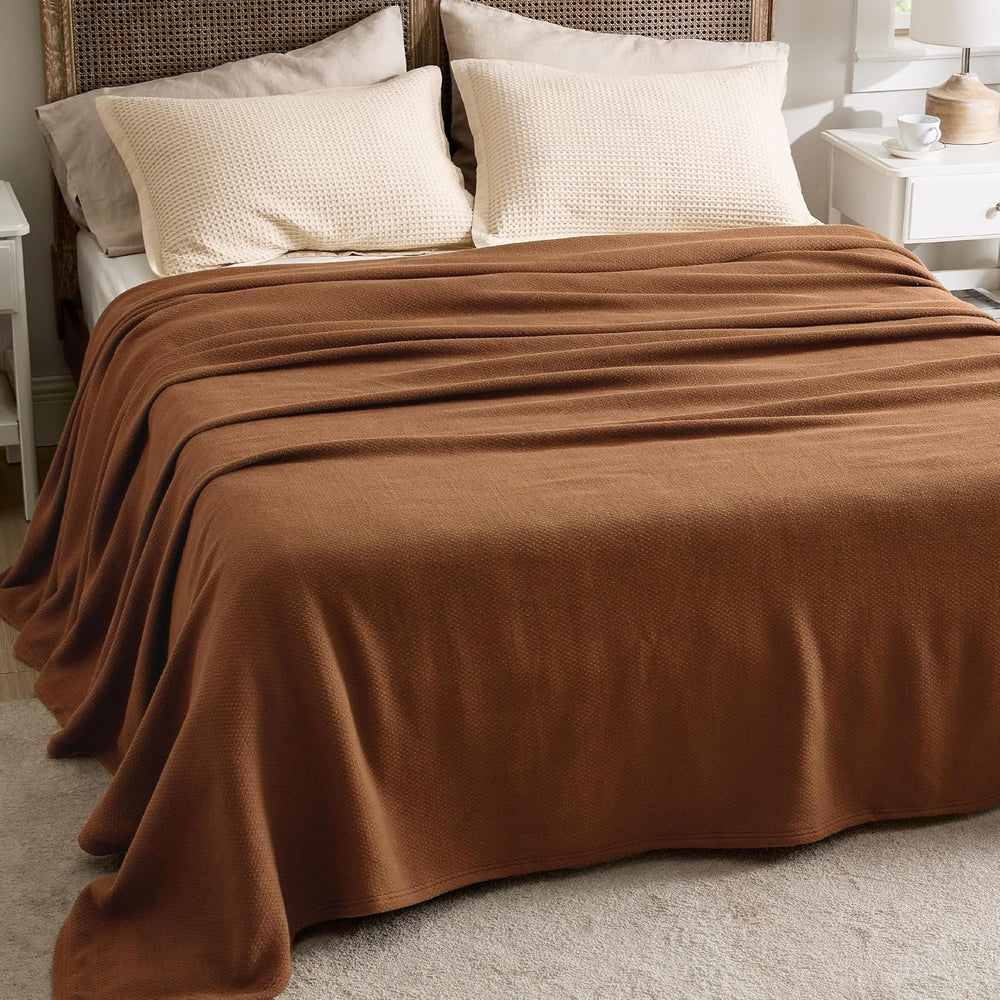 Bedsure 100% Cotton Blanket, Herringbone Weave, Queen Size, Burnt Orange