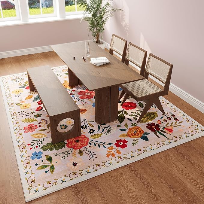 Rugcomf Living Room Rug 6x9 Rug Machine Washable Boho Area Rug Non Slip Floral - Image 6