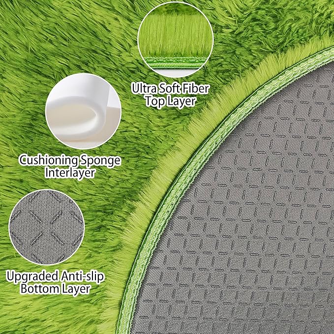 4x4 ft Tie Dye Green Round Rug for Bedroom Room Fluffy Circle Rug Furry Carpet - Image 4