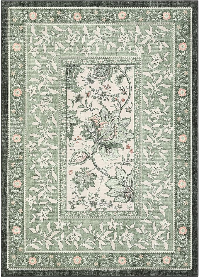 GarveeHome Provence Sage Green 3x5 Rug Washable Non-Slip Low-Pile Indoor Rugs - Image 4