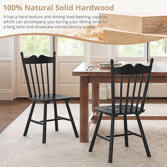 LUE BONA Black Dining Chairs Set of 6, Windsor Wooden Dining Chair with Thick...