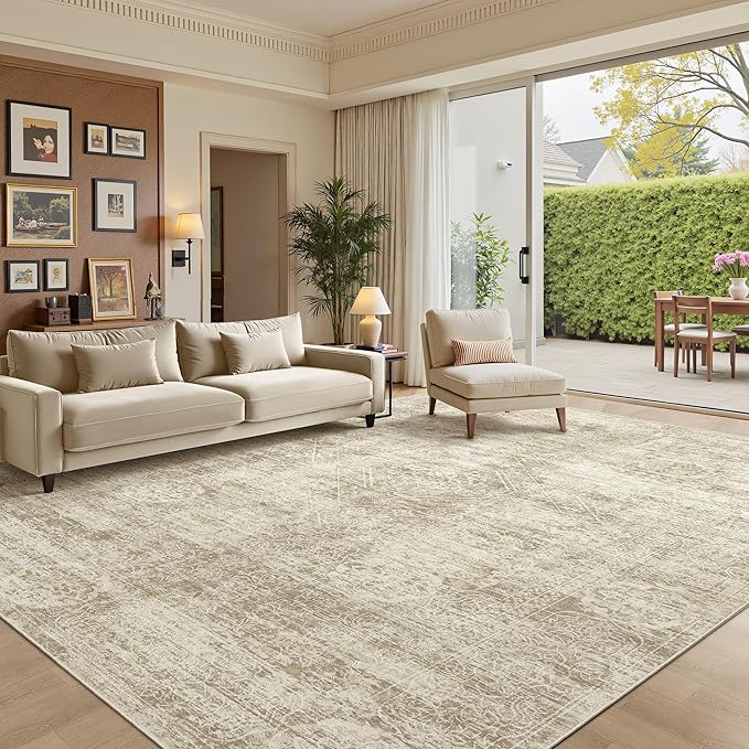 Madane 8x10 Area Rugs for Living Room, Machine Washable Vintage Beige Rug by Madane