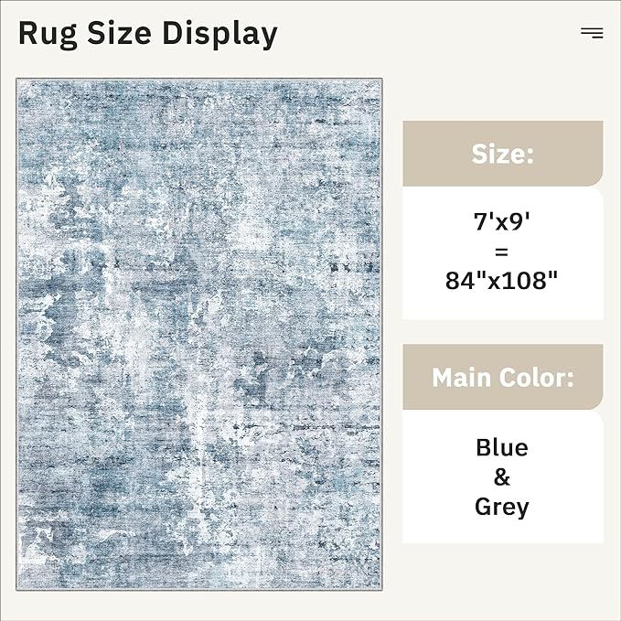 7x9 Area Rug for Living Room Washable Abstract Vintage Soft Thin Indoor Floor - Image 5