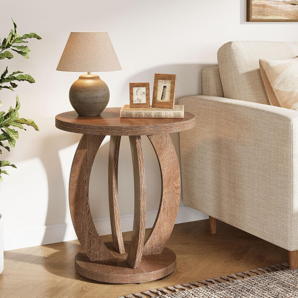 Tribesigns End Table, Round Side Table with Storage, Farmhouse Nightstand Bed...