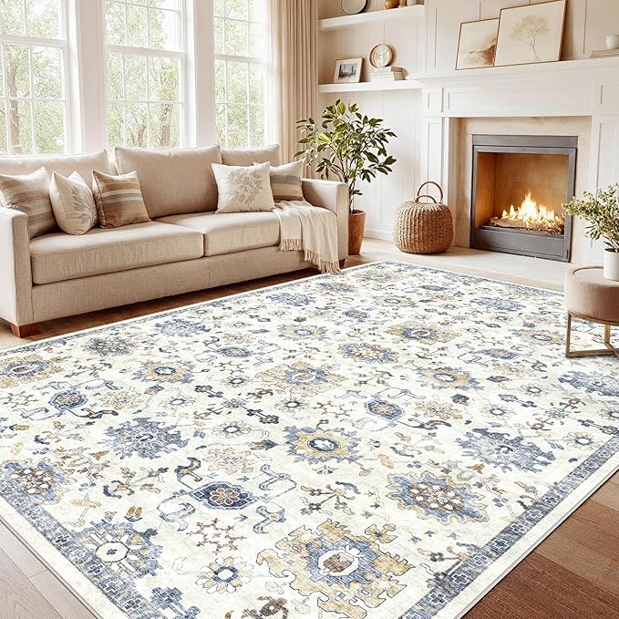 AMADA HOMEFURNISHING 9x12 Washable Area Rug, Low-Profile Large Area Rug by AMADAHOMEFURNISHING