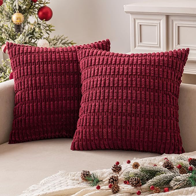 MIULEE Pack of 2 Burgundy Corduroy Decorative Pillow Covers 20x20 Inch Soft - Image 7