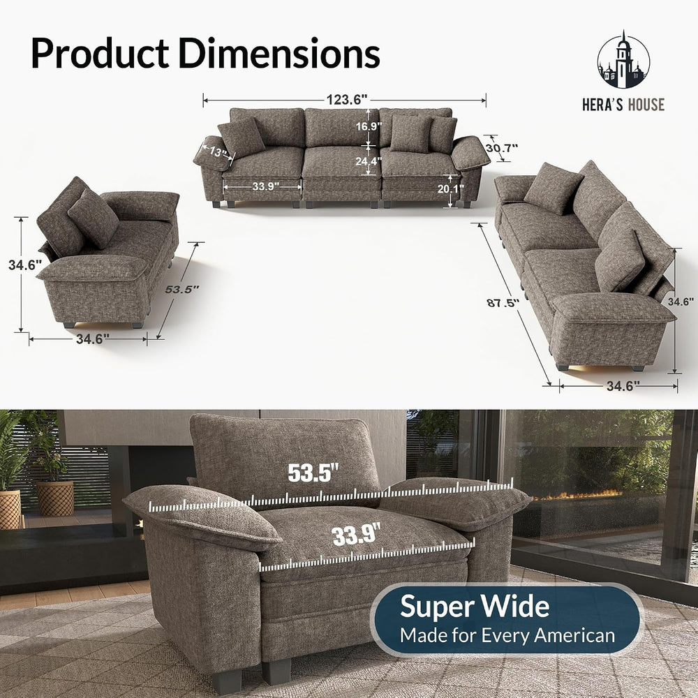 HERA'S HOUSE 3 Pieces Modular Sectional Couch Set with Armchair Loveseat